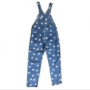 Native Rose Star Print Denim Overalls Sz Large